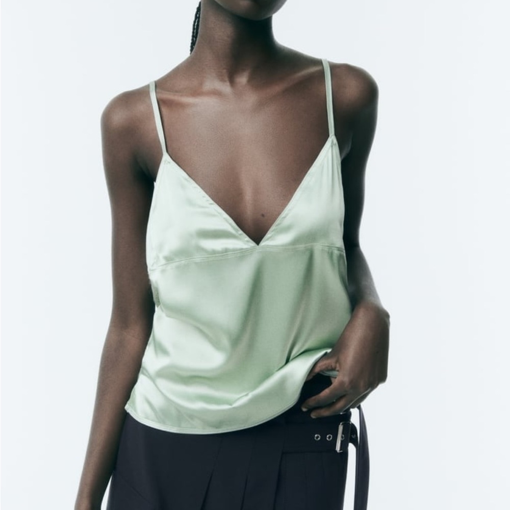 Elegant Mint Green Satin Cami Top